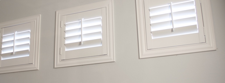 Square Windows in a Fort Lauderdale Garage with Plantation Shutters